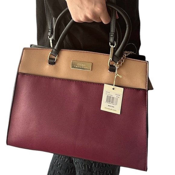 NWT Trina Turk - Wine/Tan; Double Handle/Cross Body Purse with Card Holder - Picture 10 of 10